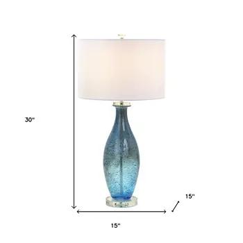Set of Two 30" Blue Crystal And Glass Table Lamps With White Drum Shades