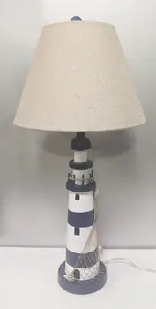 Set of Two 30" Blue And White Lighthouse USB Table Lamps With Cream Cone Shade