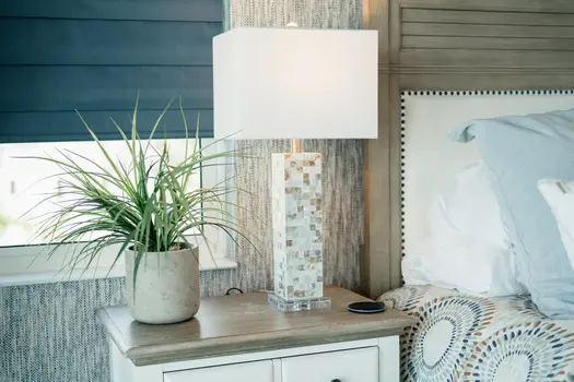 Set of Two 28" Beige Mother Of Pearl Table Lamps With White Shade