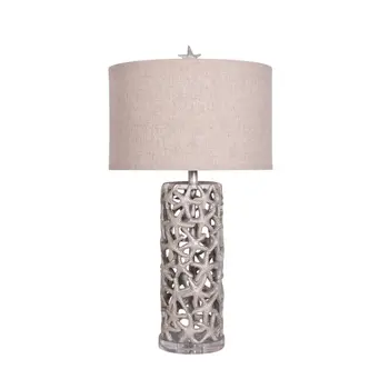 Set of Two 30" Silver Coastal Starfish Table Lamps With Beige Drum Shades