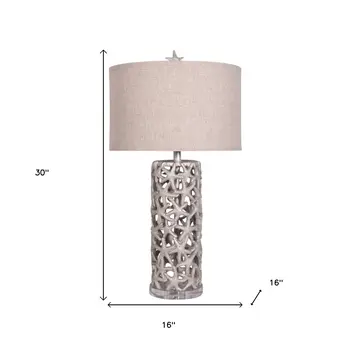 Set of Two 30" Silver Coastal Starfish Table Lamps With Beige Drum Shades