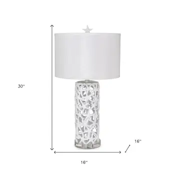 Set of Two 30" White Coastal Starfish Table Lamps With White Drum Shades