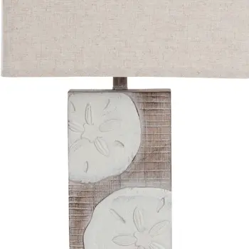 Set of Two 28" Brown And White Coastal Sand Dollar USB Table Lamp With Tan Shade