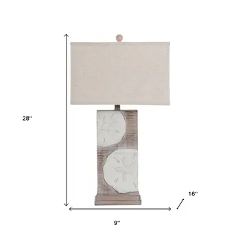 Set of Two 28" Brown And White Coastal Sand Dollar USB Table Lamp With Tan Shade