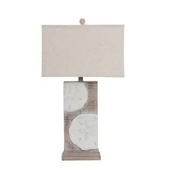 Set of Two 28" Brown And White Coastal Sand Dollar USB Table Lamp With Tan Shade