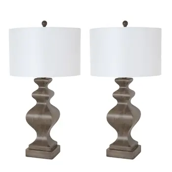 Set of Two 30" Distressed Brown Table Lamp With White Cone Shade