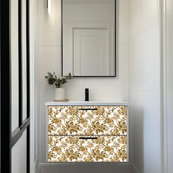 5" x 5" Gold And White Vinyl Arabesque Peel And Stick Removable Tiles