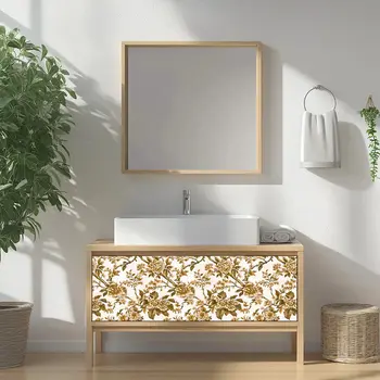 7" x 7" Gold And White Vinyl Arabesque Peel And Stick Removable Tiles