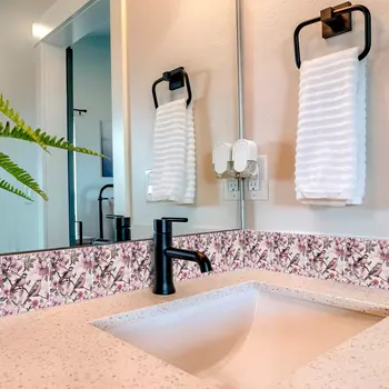 4" x 4" Pink Vinyl Arabesque Peel And Stick Removable Tiles