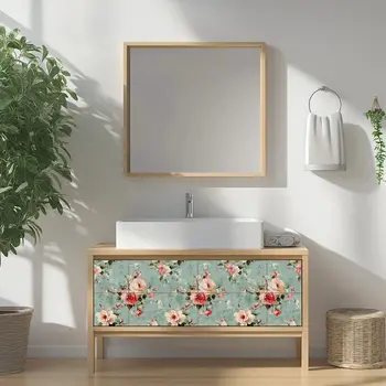 6" x 6" Red And Green Vinyl Arabesque Peel And Stick Removable Tiles