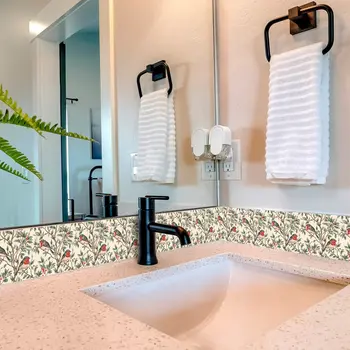 5" x 5" Green And Red Vinyl Arabesque Peel And Stick Removable Tiles