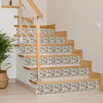 4" x 4" Green And Red Vinyl Arabesque Peel And Stick Removable Tiles