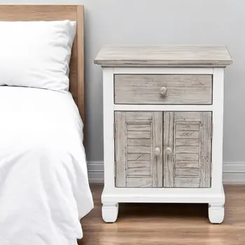 28" White And Gray Solid Wood One Drawer Nightstand With USB