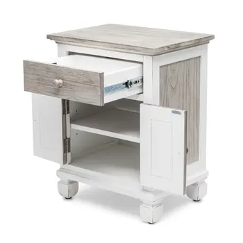 28" White And Gray Solid Wood One Drawer Nightstand With USB