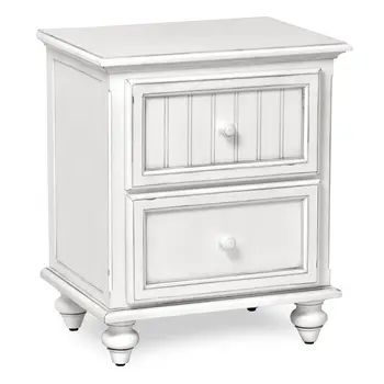 28" White Solid Wood Distressed Two Drawer Nightstand With USB Port