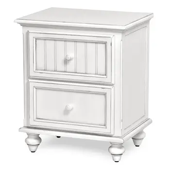 28" White Solid Wood Distressed Two Drawer Nightstand With USB Port
