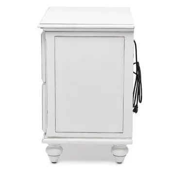 28" White Solid Wood Distressed Two Drawer Nightstand With USB Port