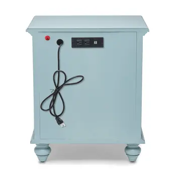 28" Blue Solid Wood Distressed Two Drawer Nightstand With USB Port
