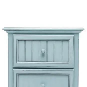 28" Blue Solid Wood Distressed Two Drawer Nightstand With USB Port