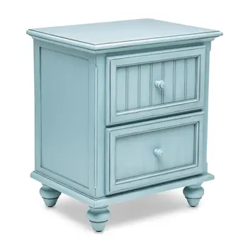 28" Blue Solid Wood Distressed Two Drawer Nightstand With USB Port