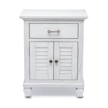 28" White Solid Wood Distressed Plantation Shutter One Drawer Nightstand With USB Port