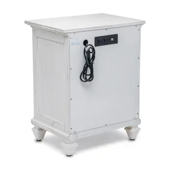 28" White Solid Wood Distressed Plantation Shutter One Drawer Nightstand With USB Port