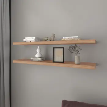 Set Of Two Wood Wall Mounted Floating Shelf