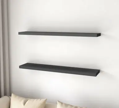 47" Set Of Two Dark Gray Wood Wall Mounted Floating Shelves