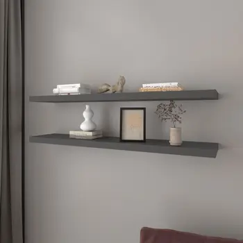 47" Set Of Two Dark Gray Wood Wall Mounted Floating Shelves