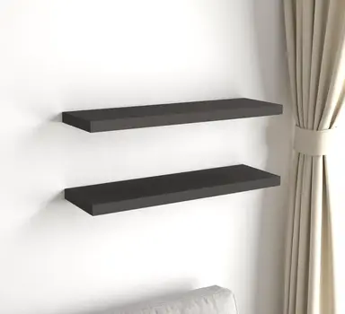 32" Set Of Two Dark Gray Wood Wall Mounted Floating Shelf