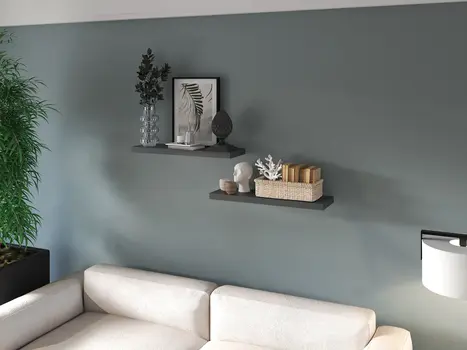 32" Set Of Two Dark Gray Wood Wall Mounted Floating Shelf