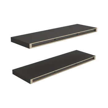 32" Set Of Two Dark Gray Wood Wall Mounted Floating Shelf