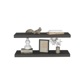 32" Set Of Two Dark Gray Wood Wall Mounted Floating Shelf