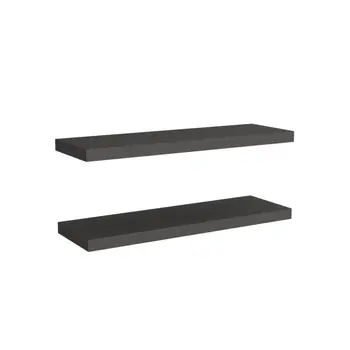 32" Set Of Two Dark Gray Wood Wall Mounted Floating Shelf