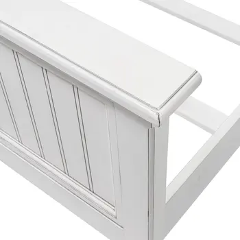 White Carved Geometric Distressed Solid Wood King Bed Frame