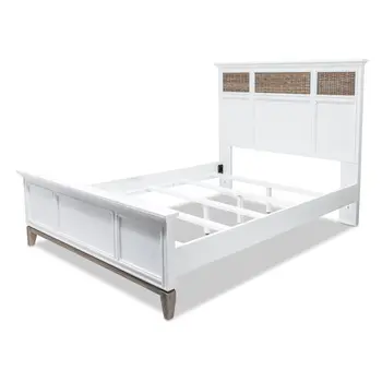 White and Brown Inlaid Panels Solid Wood Queen Bed Frame