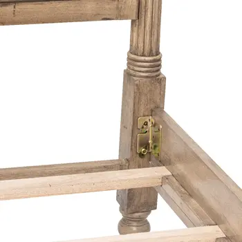 Natural Carved Geometric Solid Wood Queen Bed Frame