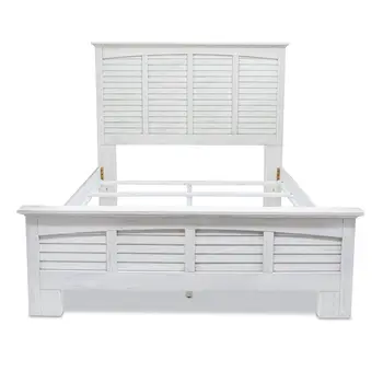 White Plantation Shutter Distressed Solid Wood Queen Bed Frame