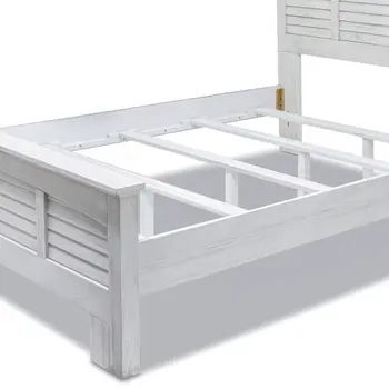 White Plantation Shutter Distressed Solid Wood Queen Bed Frame