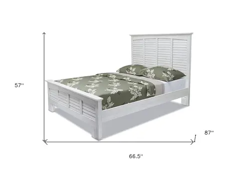 White Plantation Shutter Distressed Solid Wood Queen Bed Frame