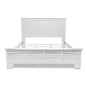 White Plantation Shutter Distressed Solid Wood King Bed Frame