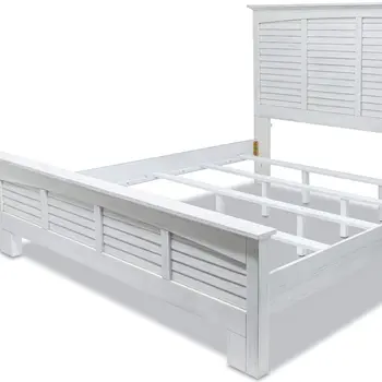 White Plantation Shutter Distressed Solid Wood King Bed Frame