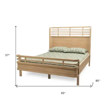 Brown Carved Geometric Solid Wood Queen Bed Frame