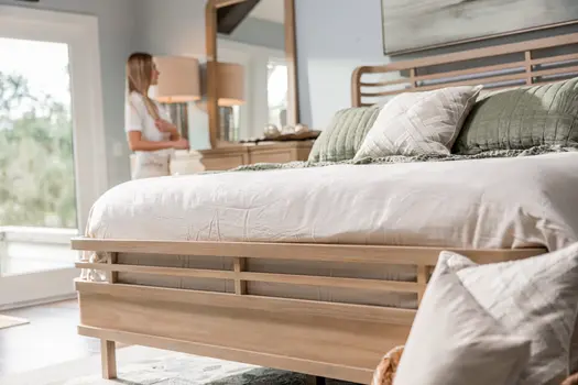 Brown Carved Geometric Solid Wood King Bed Frame