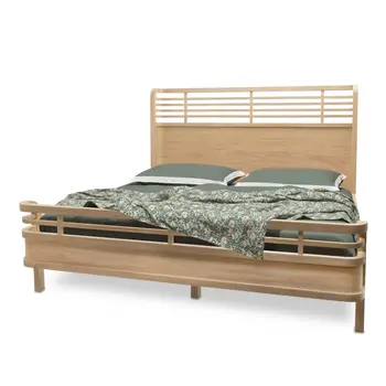 Brown Carved Geometric Solid Wood King Bed Frame