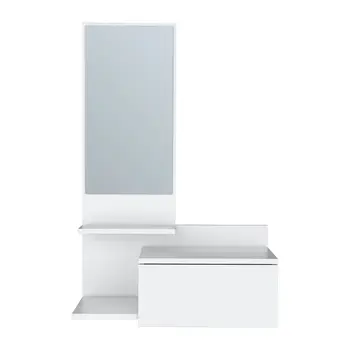 36" White Wood Wall Mounted Accent Cabinet With Drawer And Mirror