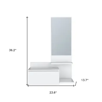 36" White Wood Wall Mounted Accent Cabinet With Drawer And Mirror