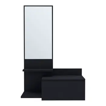 36" Black Wood Wall Mounted Accent Cabinet With Drawer And Mirror