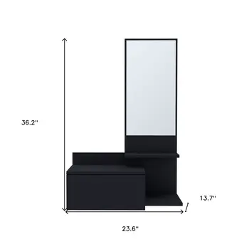 36" Black Wood Wall Mounted Accent Cabinet With Drawer And Mirror