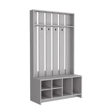 68" Gray Wood Four Hook Coat And Shoe Rack